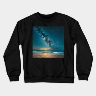 Gentle waves crashing on a starry beach at night Crewneck Sweatshirt